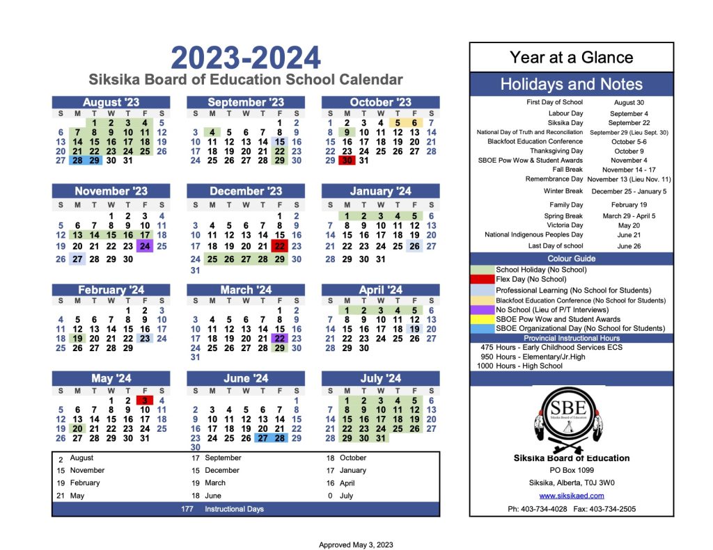 Calendar Siksika Board of Education